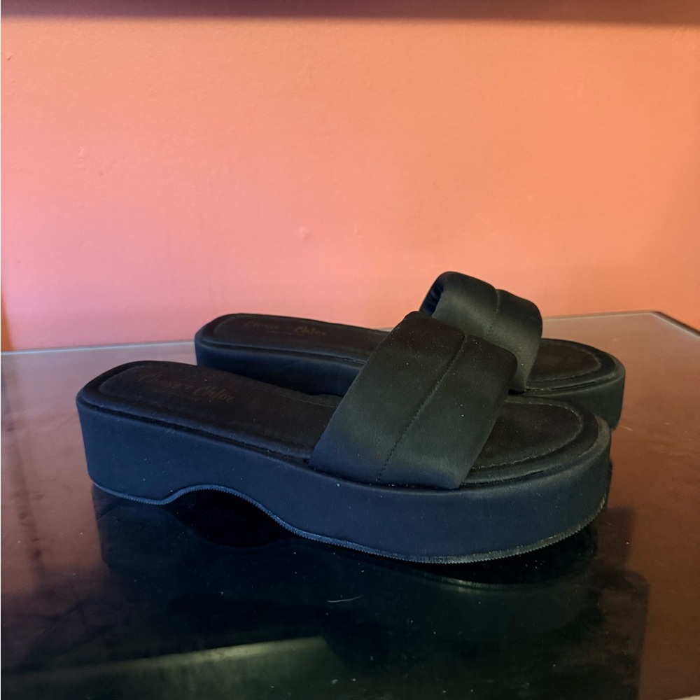 Black Platform Slide Sandals - Women's Comfortable Slip-On